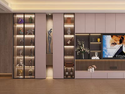 Modern TV Wall Unit With Glass Display Cabinets Wine Racks And Decorative Lighting 3d model