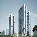 Modern High Rise Hotel Building With Glass Curtain Wall And Three Towers