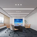 Modern Conference Room Interior Design With Long Table Comfortable Chairs Large Screen Windows And Lighting 3d model