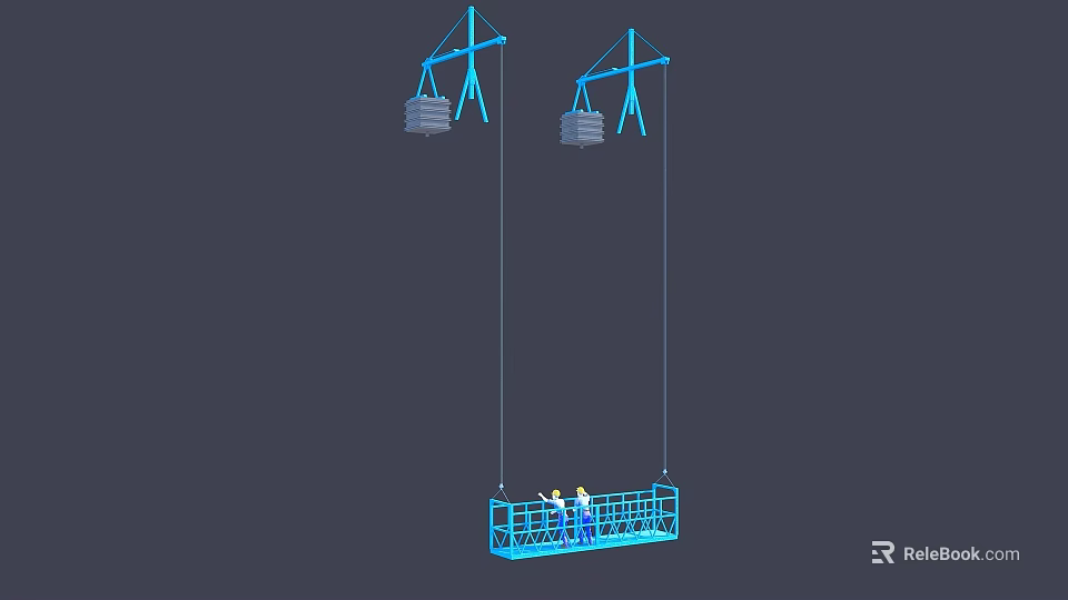 Suspended Construction Platform With Crane System And Workers For Building Work 3d model 