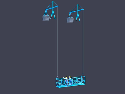 Suspended Construction Platform With Crane System And Workers For Building Work 3d model