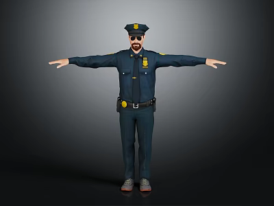 Male Police Officer Standing In Dark Blue Uniform With Sunglasses And Outstretched Arms 3d model
