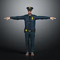 Male Police Officer Standing In Dark Blue Uniform With Sunglasses And Outstretched Arms
