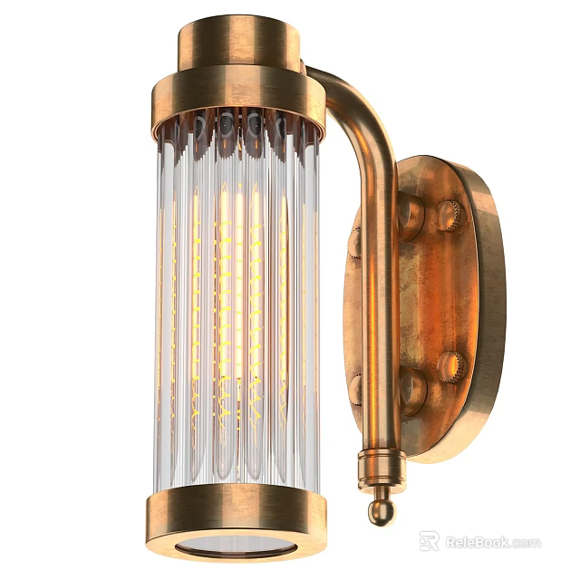 Vintage Brass Wall Lamp With Clear Glass Shade And Exposed Bulb Design 3d model 