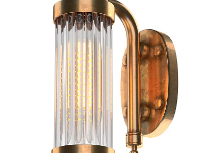 Vintage Brass Wall Lamp With Clear Glass Shade And Exposed Bulb Design 3d model