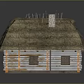 Traditional Wooden House Architecture With Thatched Roof Log Walls And Small Windows
