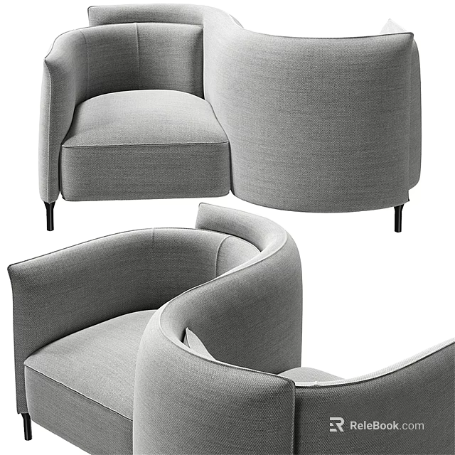Modern Gray Public Chair With Curved Armrests Upholstered Fabric And Black Slim Legs 3d model 