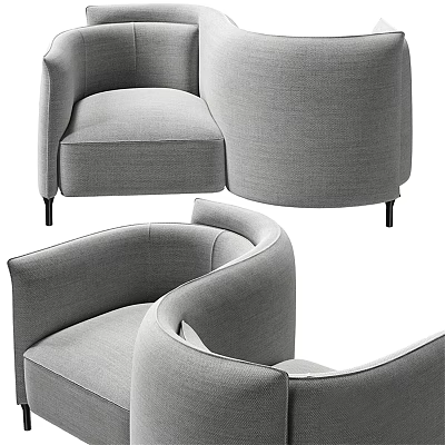 Modern Gray Public Chair With Curved Armrests Upholstered Fabric And Black Slim Legs 3d model