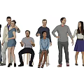 Group of Diverse People in Various Poses Wearing Different Casual Outfits
