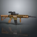 Tactical Assault Rifle With Tan Black Finish Mounted Scope And Ergonomic Grip