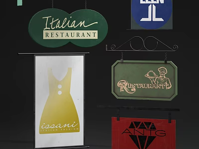 Various Restaurant And Clothing Billboards With Different Designs And Logos 3d model