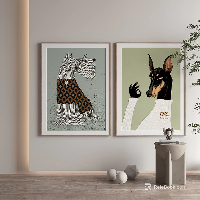 Abstract Paintings Featuring Animal Figures Geometric Patterns Green Tones And Wall Decor 3d model