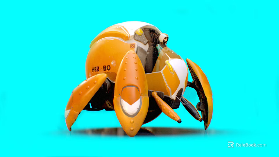 Orange And White HR-80 Mechanical Beetle Robot Character And Futuristic Creature 3d model 
