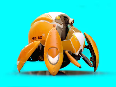 Orange And White HR-80 Mechanical Beetle Robot Character And Futuristic Creature 3d model