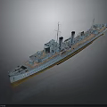 Large Military Warship With Detailed Deck Equipment Gray Hull And Brown Bottom On Dark Background