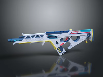 Detailed Futuristic Sci-Fi Weapon 3D Model With Geometric Patterns And White Blue Yellow Red Accents 3d model