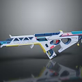 Detailed Futuristic Sci-Fi Weapon 3D Model With Geometric Patterns And White Blue Yellow Red Accents