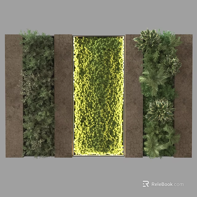 Modern Living Plant Wall Design With Varied Greenery And Central Yellow Foliage 3d model 
