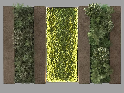 Modern Living Plant Wall Design With Varied Greenery And Central Yellow Foliage 3d model