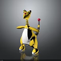 Yellow Striped Creature Character With Big Eyes And Pink Tail Tip Standing 3D Model Design