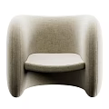 Modern Beige Accent Chair With Linen Upholstery Curved Design And Rounded Arms