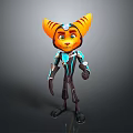 3D Model Feline Creature Character With Orange Ears Blue Accents And Green Eyes