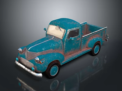 Vintage Blue Truck Model With Rustic Finish And Retro Design On Dark Background 3d model