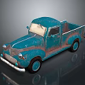 Vintage Blue Truck Model With Rustic Finish And Retro Design On Dark Background