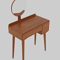 Modern Minimalist Wooden Dressing Table With Round Mirror And Slim Drawers