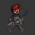 Cute 3D Cartoon Character With Red Hair Green Eyes Blue Scarf Silver Armor And Shield