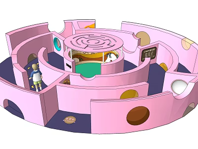 Pink Maze Style Playground Equipment With Circular Holes And Interactive Exploration Area For Kids 3d model