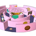 Pink Maze Style Playground Equipment With Circular Holes And Interactive Exploration Area For Kids
