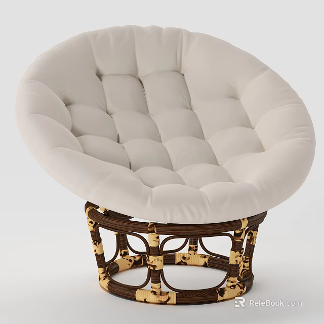 Modern Single Sofa With Beige Fabric Upholstery Soft Padded Cushion And Rattan Frame 3d model 