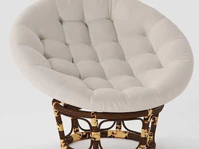 Modern Single Sofa With Beige Fabric Upholstery Soft Padded Cushion And Rattan Frame 3d model