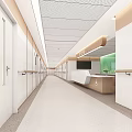 Hospital Outpatient Clinic Interior Corridor With White Doors Handrails And Reception Desk