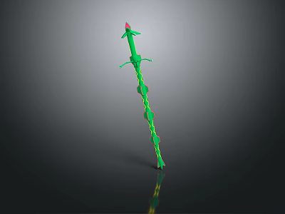 Green Decorative Weapon With Red Tip And Yellow Patterned Blade Design 3d model