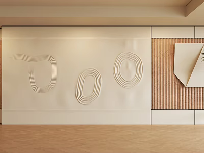 Modern Accent Wall Design With Smooth Curved Patterns And Wooden Texture Panels 3d model