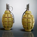 Two Yellow Cube Patterned Grenades With Metal Fuses And Pull Rings