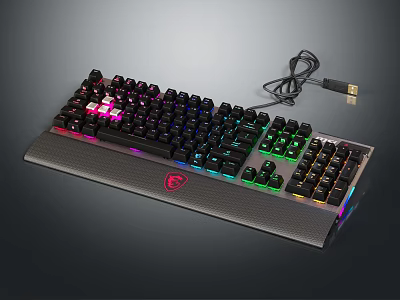 Mechanical Gaming Keyboard with Colorful RGB Backlit Keys and Detachable USB Cable Design 3d model