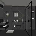 Luxury Modern Bathroom Design With Glass Shower Enclosure Marble Walls Vanity And Green Plants