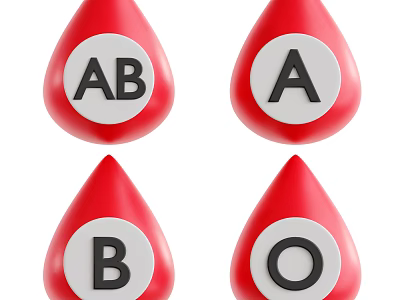 Human Organ Blood Type Display With AB A B O Red Droplet Shapes 3d model