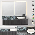 Modern Bathroom Vanity With Double Mirrors Floral Pattern Tiles And White Basin Faucet