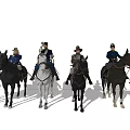 Game And Movie Characters On Horses With Various Costumes And Distinctive Hats Against White Background