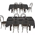 Dining Table Set With Black Tablecloth Curved Back Chairs And Tableware 3d model