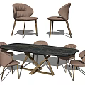 Modern Dining Table Set With Marble Top And Light Brown Upholstered Chairs 3d model