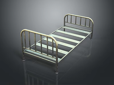 Kids Play Equipment Metal Frame Bed With Guardrails And Striped Slats 3d model