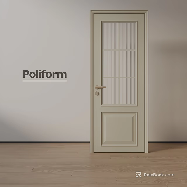 Poliform Light Hinged Door with Glass Panes and Metal Handle on White Wall Wooden Floor 3d model 