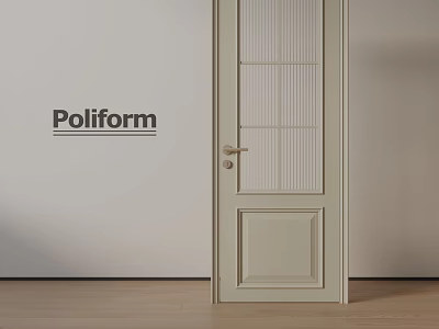 Poliform Light Hinged Door with Glass Panes and Metal Handle on White Wall Wooden Floor 3d model