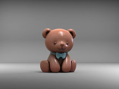 Cute Brown Bear Sculpture With Blue Bowtie Sitting Artistic Decorative Design 3d model