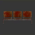 Three Red Outdoor Chairs With Metal Frame And Vintage Style Design